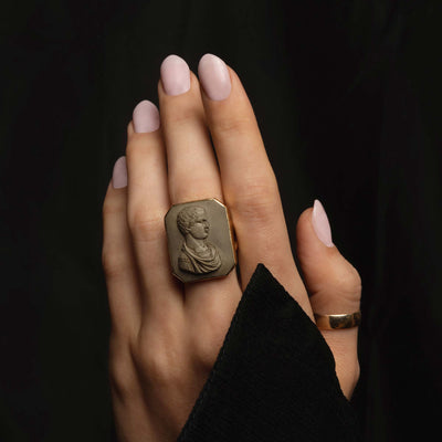 THE CARVED LAVA ROMAN CAMEO RING