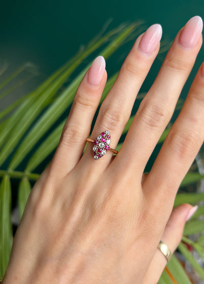 THE RUBY DIAMOND COBBLESTONE NAVETTE RING